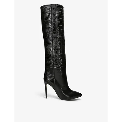 Paris Texas Womens Black Pointed-toe Croc-embossed Leather Knee-high Boots Eur 36.5 / 3.5 Uk