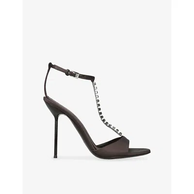 PARIS TEXAS WOMENS PARIS TEXAS LIDIA T-STRAP 105 SATIN HEELED SANDALS