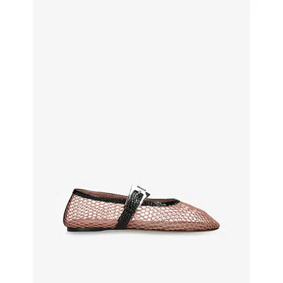 PARIS TEXAS WOMENS PARIS TEXAS SVEVA BUCKLE MESH AND LEATHER BALLET FLATS