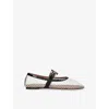 Paris Texas Ballet Flats In White Mesh And Black Croco-embossed Leather In White