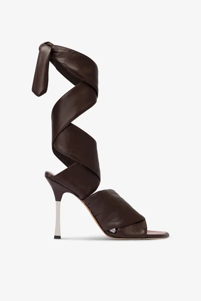 Paris Texas Wrap-around Sandals In Ebony Leather In Brown