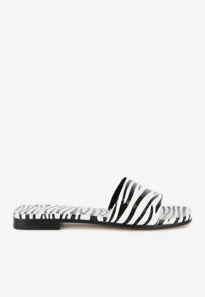 PARIS TEXAS ZEBRA PRINT LEATHER FLAT SANDALS