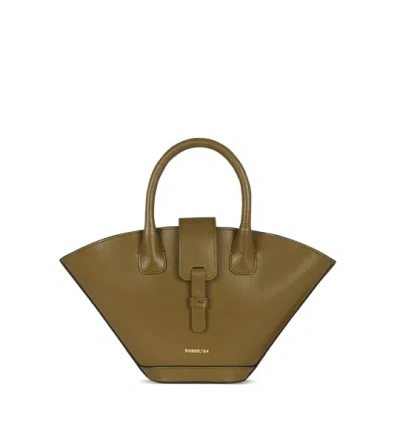Paris64 Mini Lumière Green Leather Tote Bag In Brown