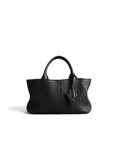 Parise Designer Handbags Shp-60-s - Woven Leather Small Tote Bag In Black