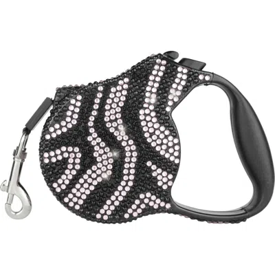 Parisian Pet Rhinestone Retractable Leash In Zebra Silver