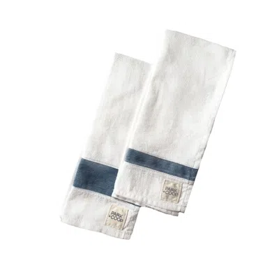 Park + Coop White / Blue Tea Towel Set With Upcycled Denim In Multi