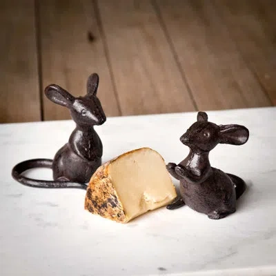 Park Hill Collection 2 Piece Cast Iron Mice Pair Figurine In Black Cast Iron Finish