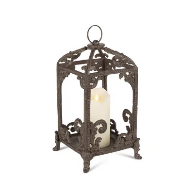Park Hill Collection Acanthus Cast Aluminum Lantern In Brown