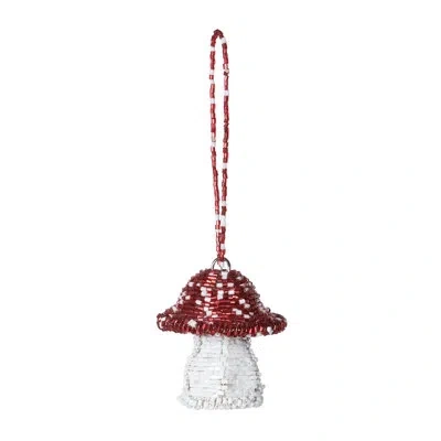 Park Hill Collection Alpine Sanctuary Red/white Capped Beaded Mushroom Hanging Figurine Ornament In Red,white