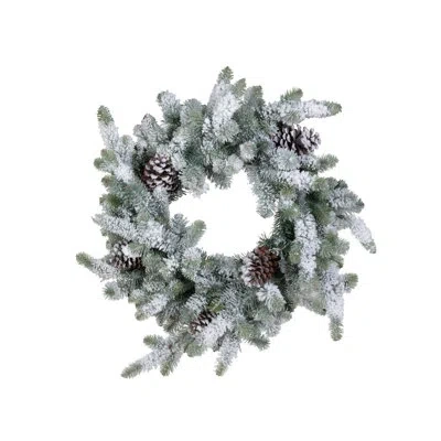 Park Hill Collection Blue Spruce Wreath With Led Lights, Large With Snow In Brown;green;white