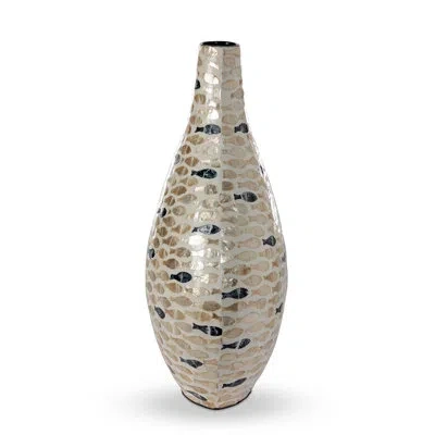 Park Hill Collection Capraia Coast Mosaic Vessel, Capiz, Nautical In Ivory