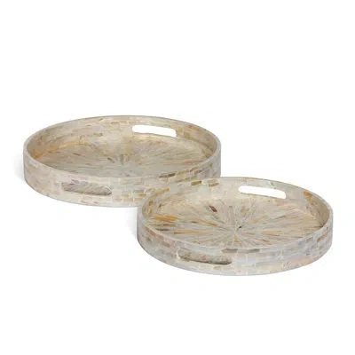 Park Hill Collection Capraia Coast Round Decorative Trays, Mother Of Pearl, Set Of 2 In Multi