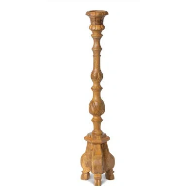 Park Hill Collection Carved Wood Pillar Candle Holder In Natural