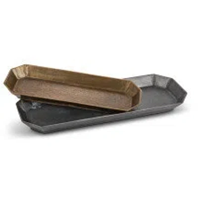 Park Hill Collection Cast Aluminium Candle Trays, Set Of 2 In Gray,gold