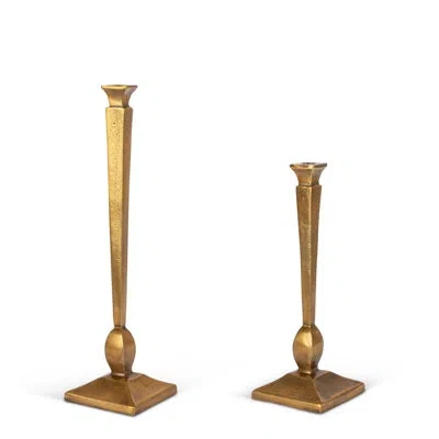 Park Hill Collection Cast Aluminum Geometric Candlesticks, Set Of 2 In Gold