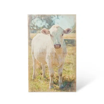 Park Hill Collection Charolais Cow Canvas Print In White;green