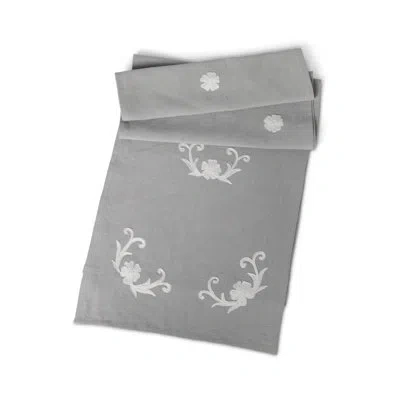 Park Hill Collection Cosette Embroidered Linen Table Runner In Gray