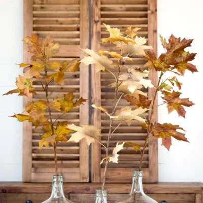 Park Hill Collection Crafted Autumn Leaves Stem Collection, Set Of 12, 3 Assorted Colors In Orange,red,brown,yellow