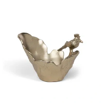 Park Hill Collection Crested Bird Bowl, Small In Gold