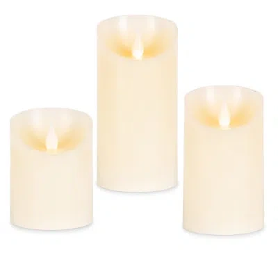 Park Hill Collection Flameless Wax Pillar Candles With Fire Glow Tip , Set Of 3 In Off-white