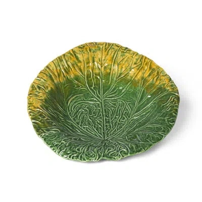 Park Hill Collection Green Cabbage Leaf Ceramic Serving Platter, 20" Dia. In Green;yellow
