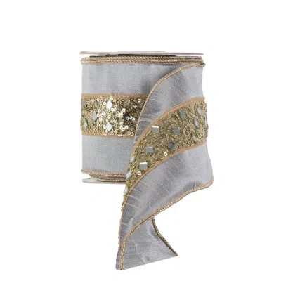 Park Hill Collection Greige And Gold Glitter Ribbon In Gray;gold
