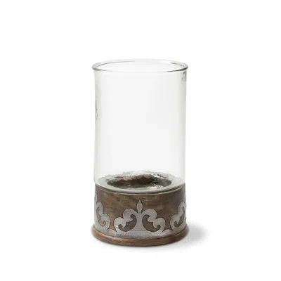 Park Hill Collection Heritage Inlay Wood Candleholder In Medium Brown,silver,clear