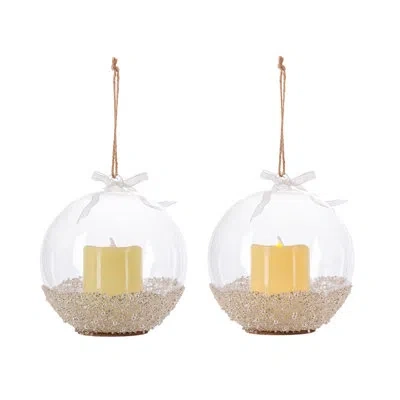 Park Hill Collection Lit Glass Ornament With Candle, Set Of 2 In Multi