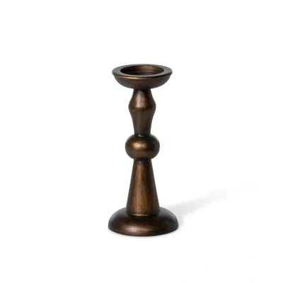 Park Hill Collection Manor Hearth Wood Candle Holder, Small In Distressed Bronze Painted