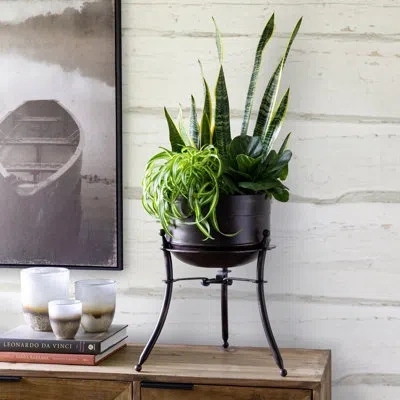 Park Hill Collection Portal Metal Stand And Pot Short In Patina Bronze