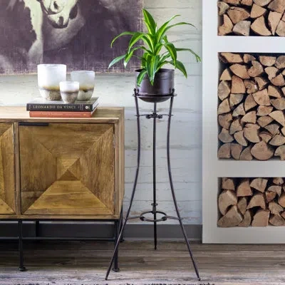 Park Hill Collection Portal Metal Stand And Pot Tall In Patina Bronze