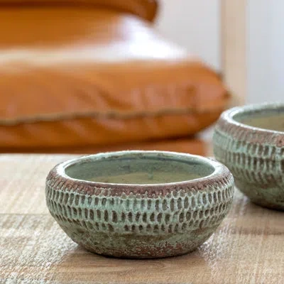 Park Hill Collection Yuma Pattern Low Ceramic Bowl, Large In Glazed Sage