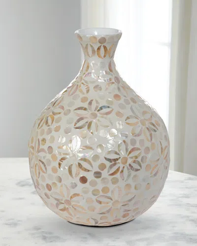 Park Hill Collections Capraia Coast Floral Mother-of-pearl Vessel, 13" In Silver