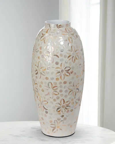Park Hill Collections Capraia Coast Large Floral Mother-of-pearl Vase, 20" In Silver