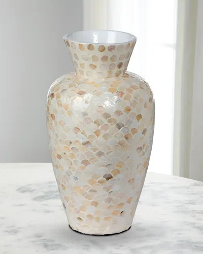 Park Hill Collections Capraia Coast Mother-of-pearl Mosaic Vase, 16" In Silver