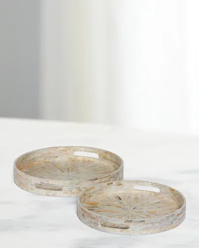 Park Hill Collections Capraia Coast Round Mother-of-pearl Decorative Trays, Set Of 2 In Silver