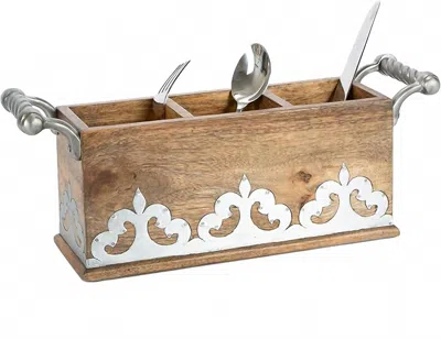 Park Hill Heritage Inlay Wood Flatware Caddy In Brown