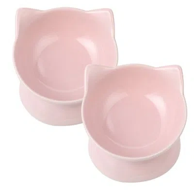 Park Life Designs Oscar Elevated Cat Bowl In Pink