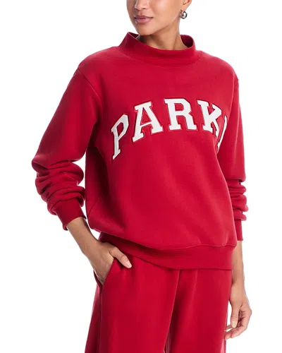 Parke Crimson White Varsity Mock Neck Sweatshirt In Red