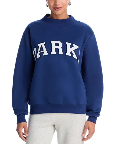 Parke Denim White Varsity Mock Neck Sweatshirt In Blue