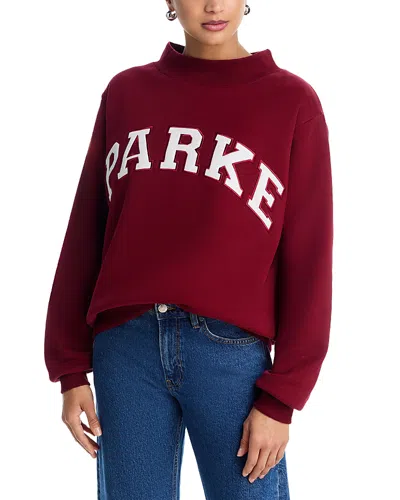 Parke Maroon White Varsity Mock Neck Sweatshirt In Red