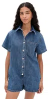 Parke Short Sleeve Romper Medium Wash In Blue