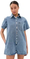 Parke Short Sleeve Romper Medium Wash In Blue
