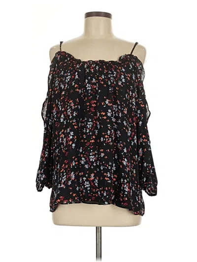 Pre-owned Parker 3/4 Sleeve Silk Top Black Cold Shoulder Neckline Tops