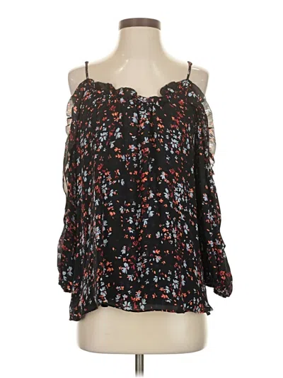 Pre-owned Parker 3/4 Sleeve Silk Top Black Cold Shoulder Neckline Tops
