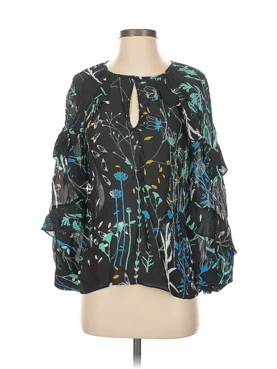 Pre-owned Parker 3/4 Sleeve Silk Top Black Keyhole Neckline Tops