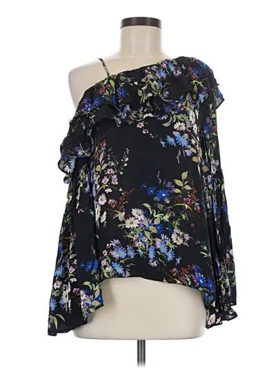 Pre-owned Parker 3/4 Sleeve Silk Top Black One Shoulder Neckline Tops
