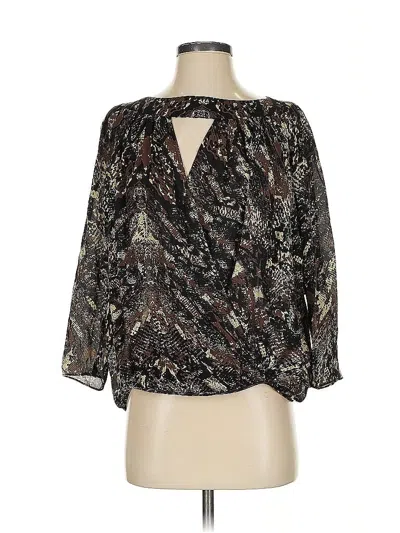 Pre-owned Parker 3/4 Sleeve Silk Top Black Plunge Neckline Tops