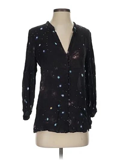 Pre-owned Parker 3/4 Sleeve Silk Top Black Stars Pattern Plunge Neckline Tops