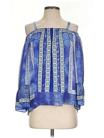 Pre-owned Parker 3/4 Sleeve Silk Top Blue Cold Shoulder Neckline Tops